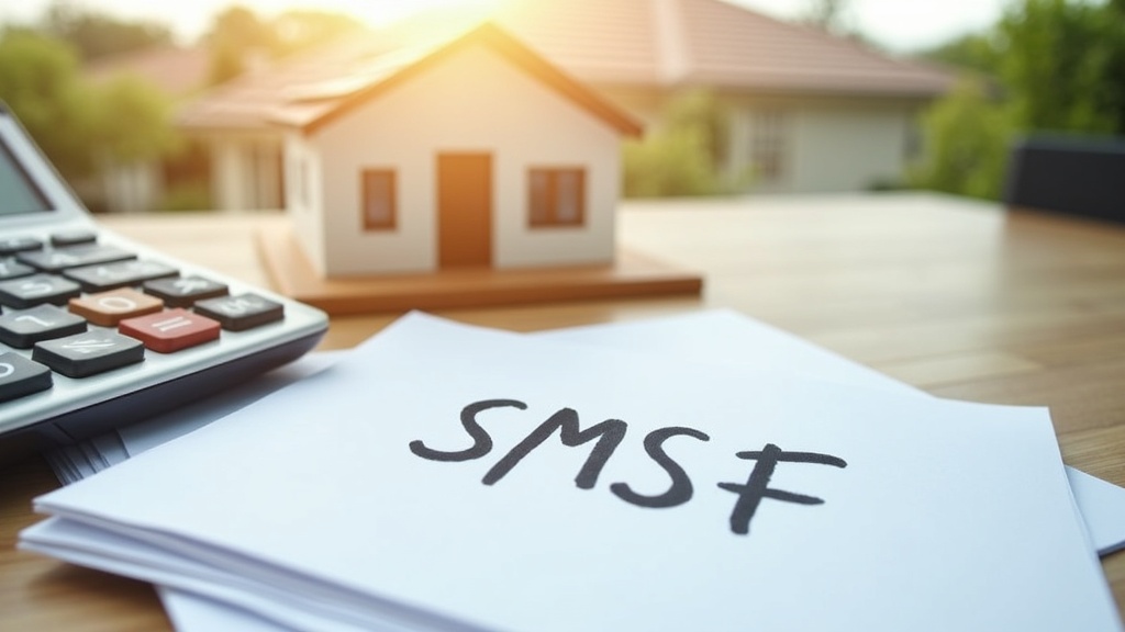 Australian house with calculator and SMSF documents on a wooden desk